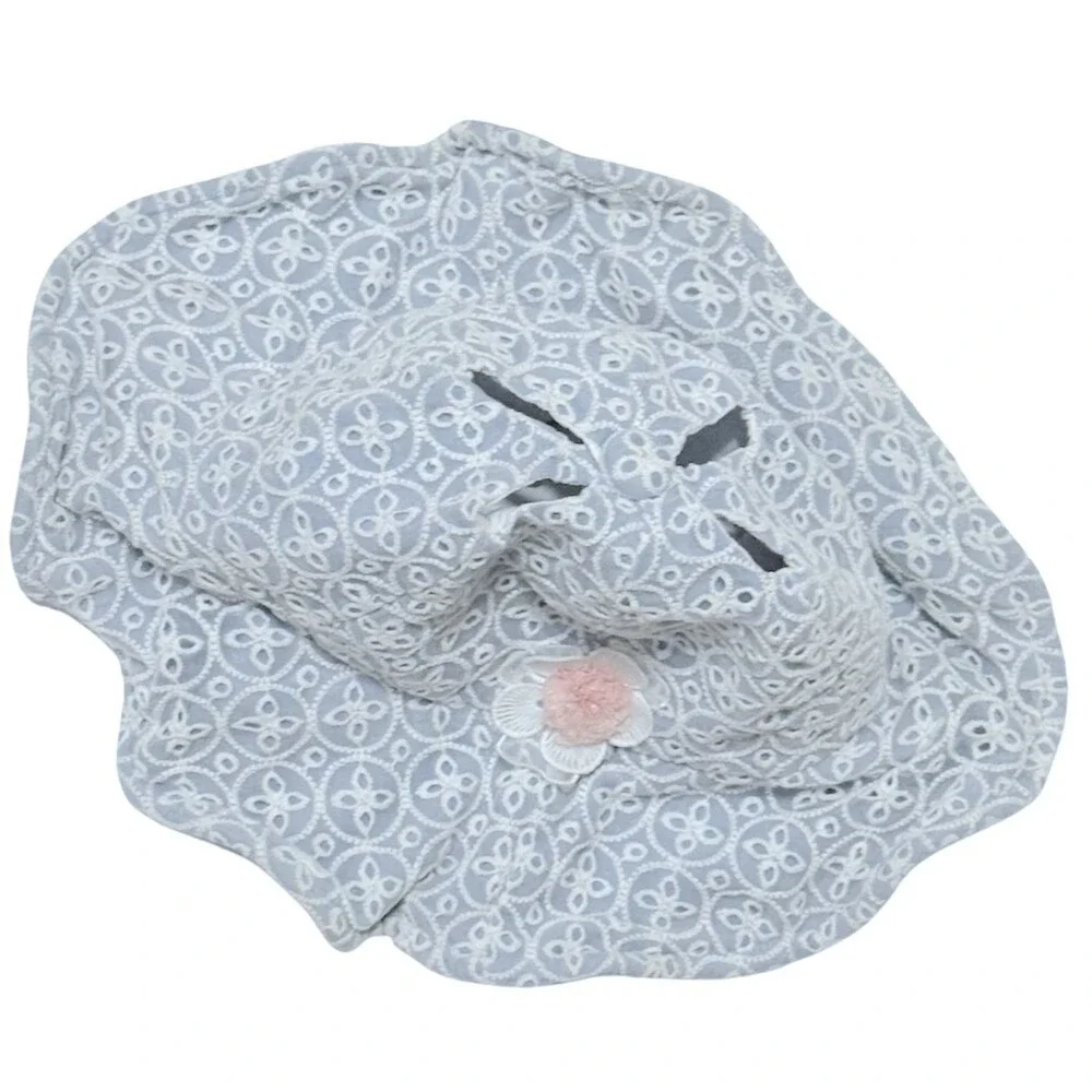 Happyland Baby Sun Hat Blue White Eyelet Flower Adjustable Rim Toddler 18 24 M
